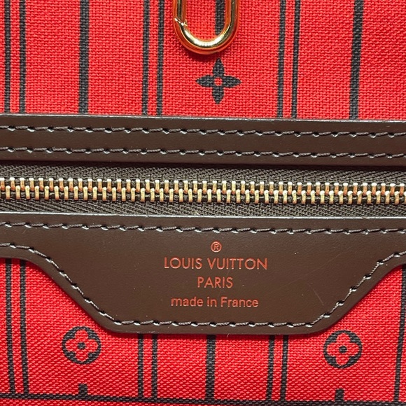 Louis Vuitton Damier Ebene Neverfull Mm Ceries Cherry Red Shoulder Tote Bag LV - Picture 14 of 16